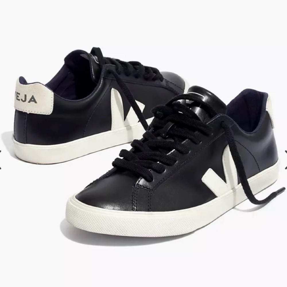 Veja Esplar logo leather Sneakers Black White - Size 10, Euro 41